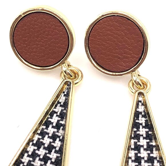 NWT Retro 70s Style Houndstooth Geometric Drop Earrings - Picture 8 of 9